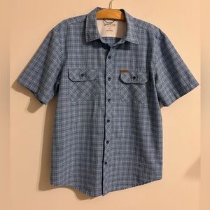 Orvis Blue Plaid Tech Chambray button down shirt